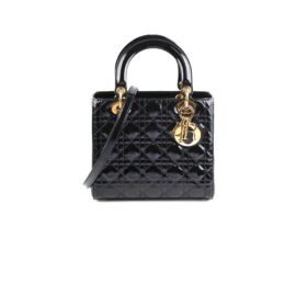 Christian Dior Medium Lady Dior Patent Black Bag